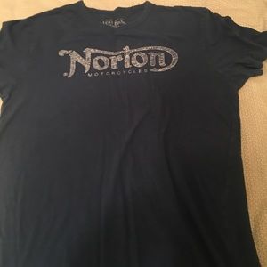 Lucky brand tee with norton motorcycle logo.